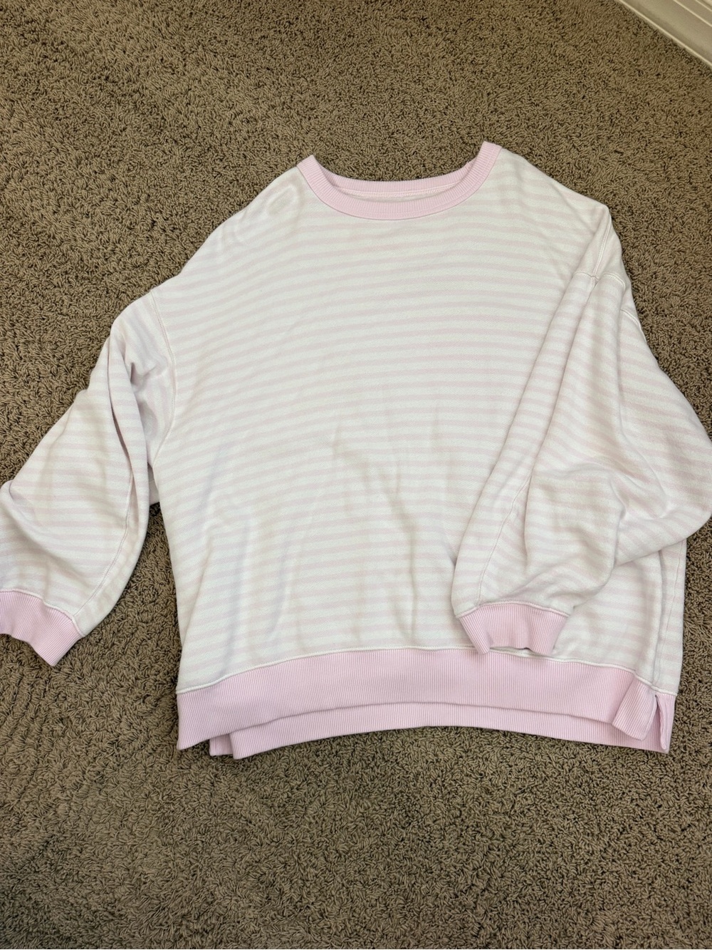 aerie Soft Pink & White Striped Crewneck Sweater